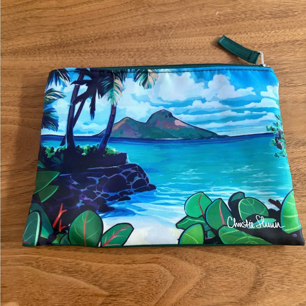Christie Shinn pouch with travel toiletries.
